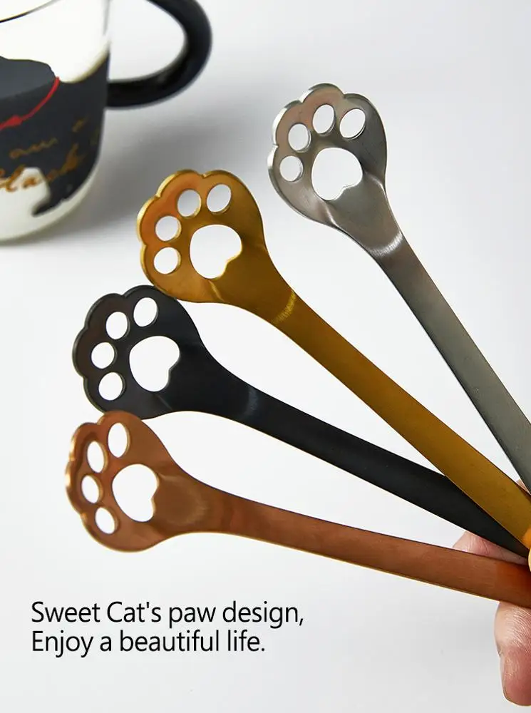 Sweet Design Cat Claw Spoon  Colored Cartoon Spoon Stainless Steel 304 Tea Spoon for Home