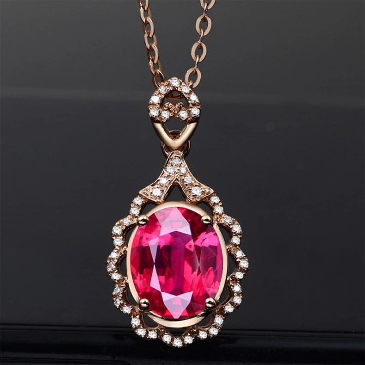 2023 Hot Sale Ruby Pendant Electroplated 18k Rose Gold Necklace Fashion Jewelry Lady Necklace