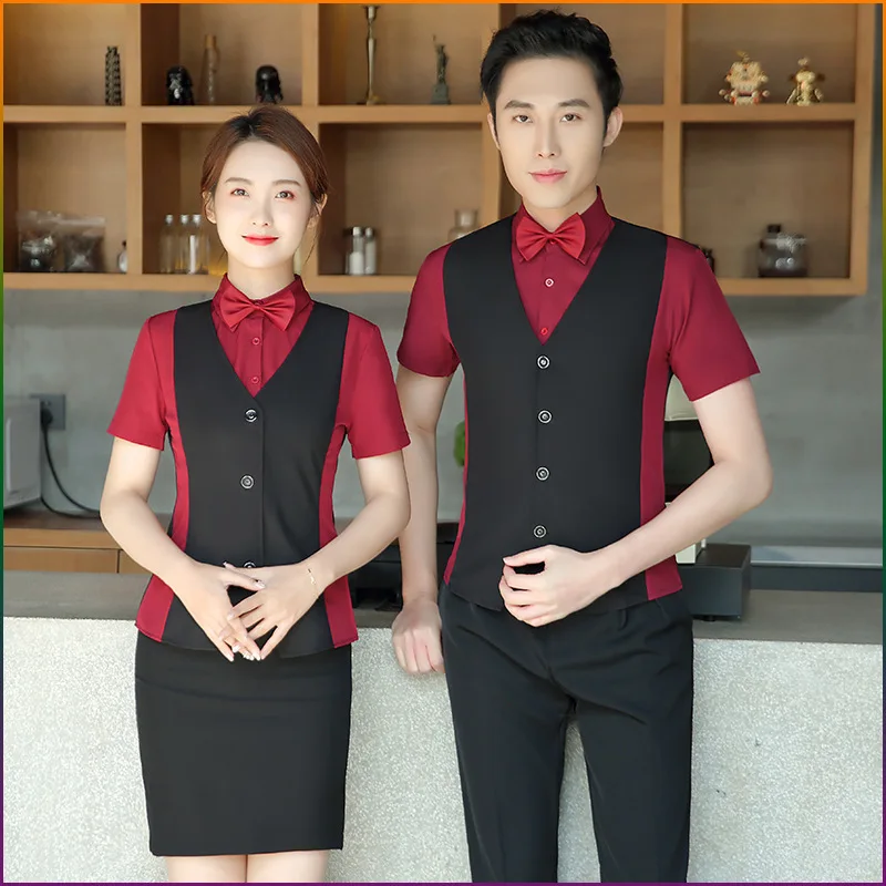 Пользовательский логотип дизайн с коротким рукавом униформа для кафе и уборки дома уборщик ресторана официант бантом