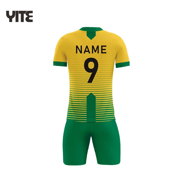 OEM Custom Made Plain Blank Striped soccer jersey yellow and green color soccer uniforms soccer wear