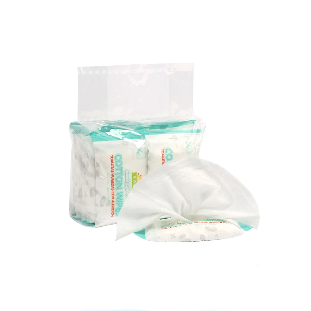 100% Biodegradable Cotton baby wipes travel size 8pcs Mini OEM cleansing wipes
