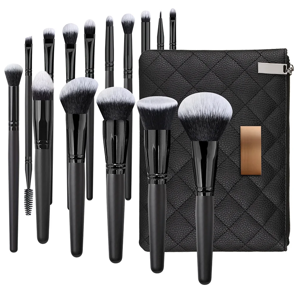DailyQueen 15pcs high-grade makeup brush full set of black powder brush eye shadow powder blusher multifunctional makeup tools