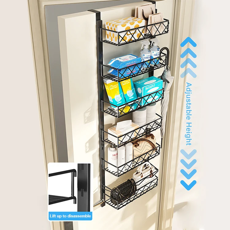 6-Tier Over the Door Pantry Organizer Spice Rack Metal Hanging Wall Mounted Household Kitchen Sundries Storage Basket