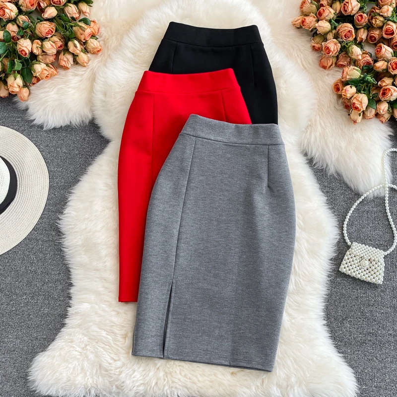 Autumn Solid A-Line Skirt Women Casual High Waist Midi Skirts For Girls Elegant Skirt Clothes Women Wholesale