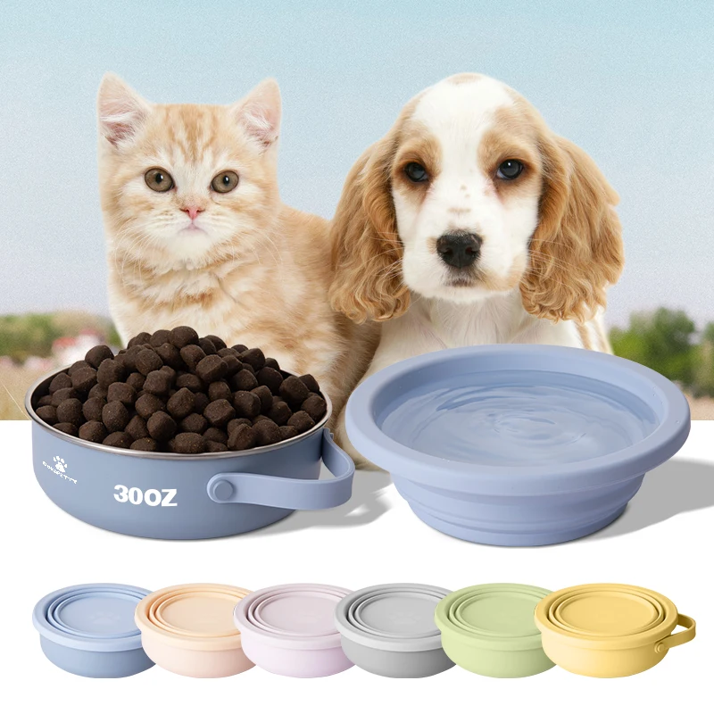 2024 New Design 32oz Dog Food Bowl with Detachable Water Bowl, 2 in 1 Design Pet Feeding Dish, Stainless Steel Dog Feeder