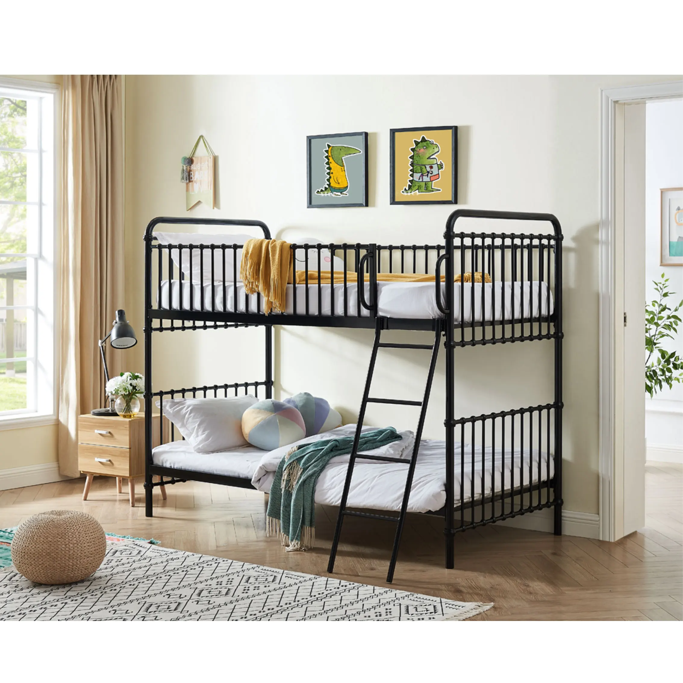 High quality Modern School dormitory bedroom  Kids students boys girls Double size White black Wrought iron Metal Bunk bed