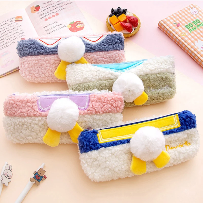 Wholesale Girls Colorful Cute Fur Pencil Bag School Stuffed Soft Pencil Case Creative Plush Pen Bag