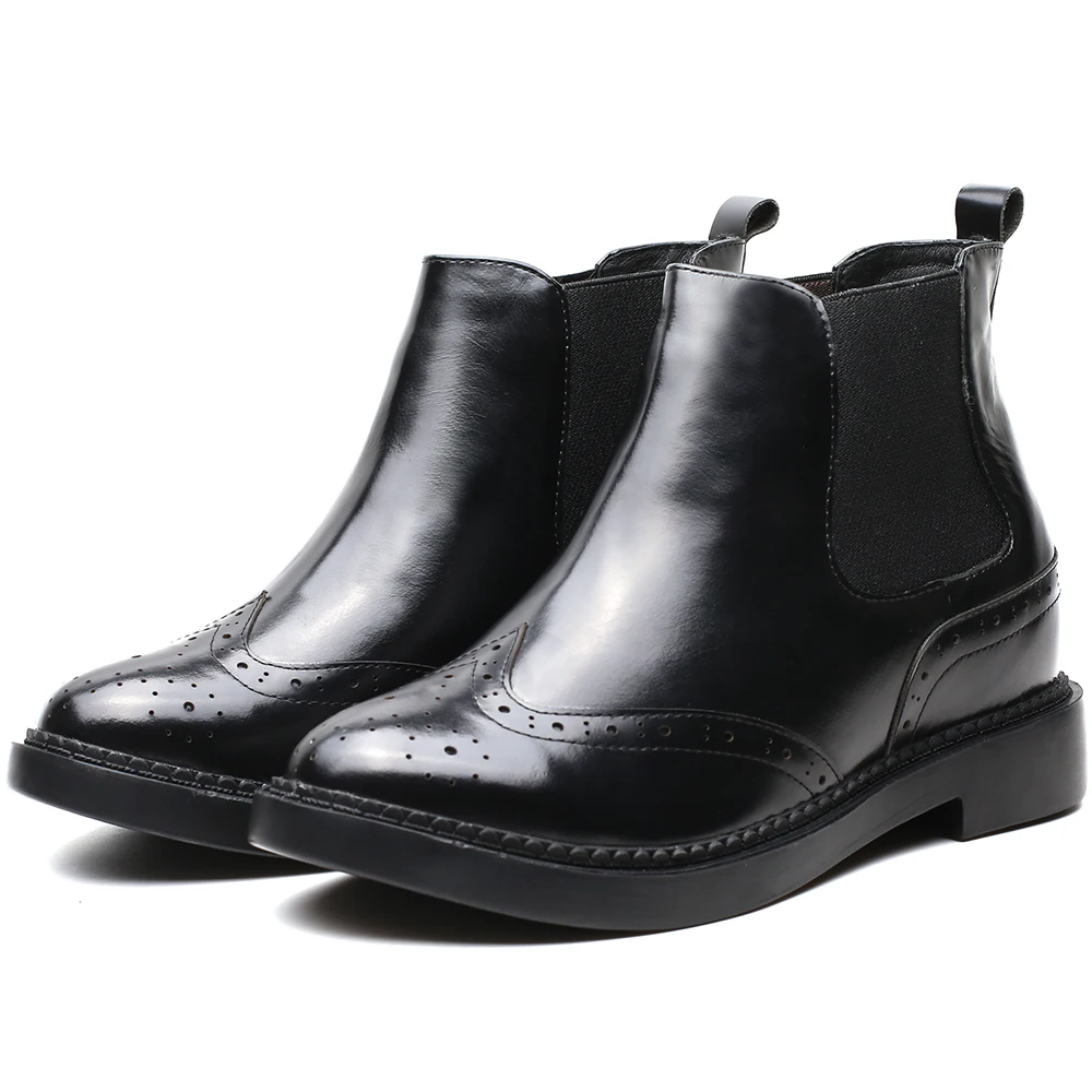 Factory wholesale leather hidden heel height increasing 7cm  brogue chelsea boots women  outdoor hiking boots Chelsea shoes