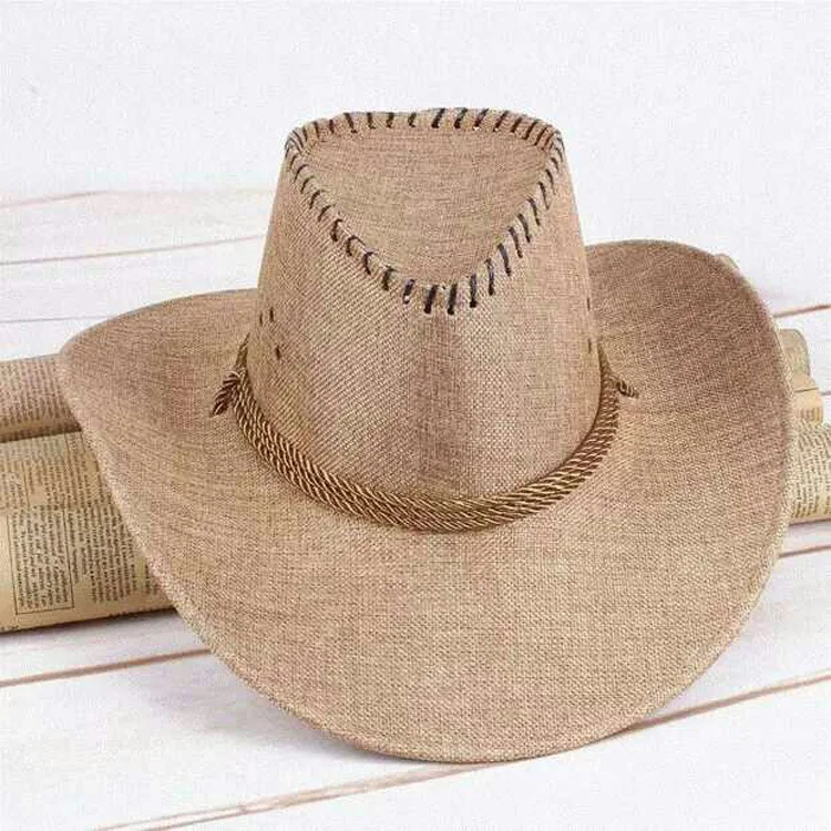 Summer cowboy hat westem hats straw Western Style Leather Cowboy hat for Men and Women Old Style