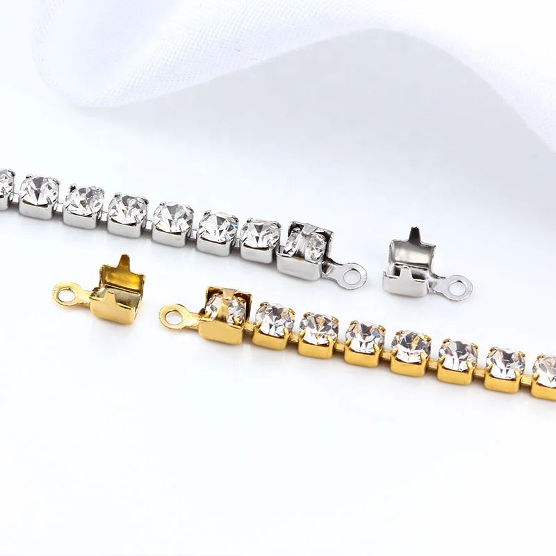 Pvd 18k Gold Plating Zircon Claw Chain Clasp Diamond Chain Clip Diy First Jewelry Bracelet End Connection Accessories