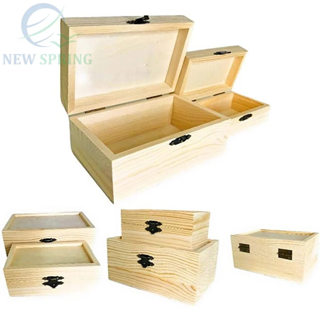 Custom made unfinished storage gift wooden box with lockable storage lid made of sturdy and durable natural wood