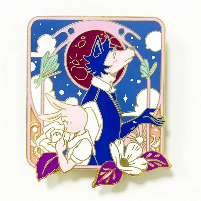 Персонализированные заколки, кролик и волк, мультфильм, аниме, розовое золото, металлические поделки, бесплатный дизайн, металлические значки для лацканов