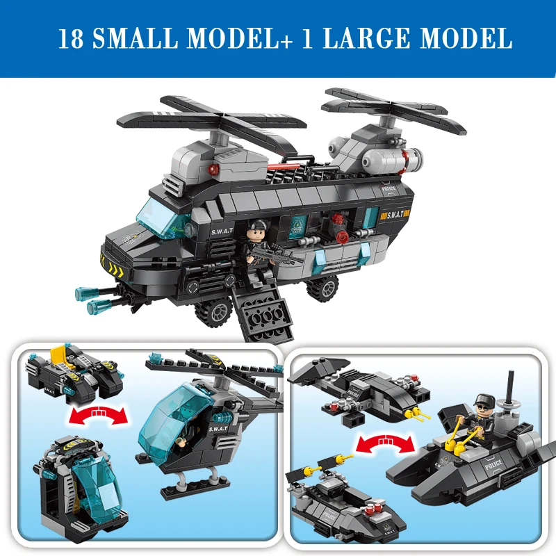 LELE BROTHER  Factory Wholesale Police Series  Brick Toys SWAT Helicopter Building Blocks for Boy