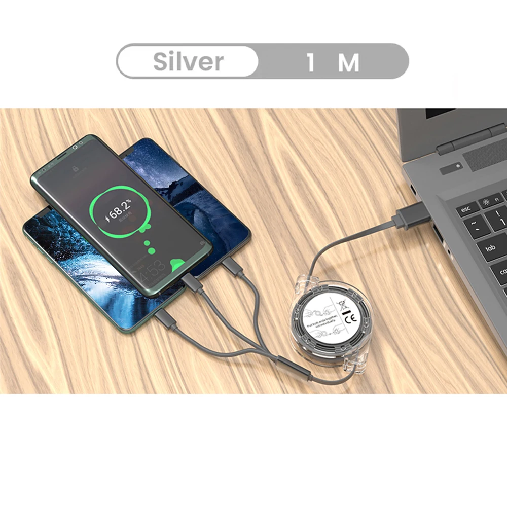 Multi USB Retractable Charging Cable 3 in 1 Multiple Charger Cord Adapter Connector with Type C/Micro USB