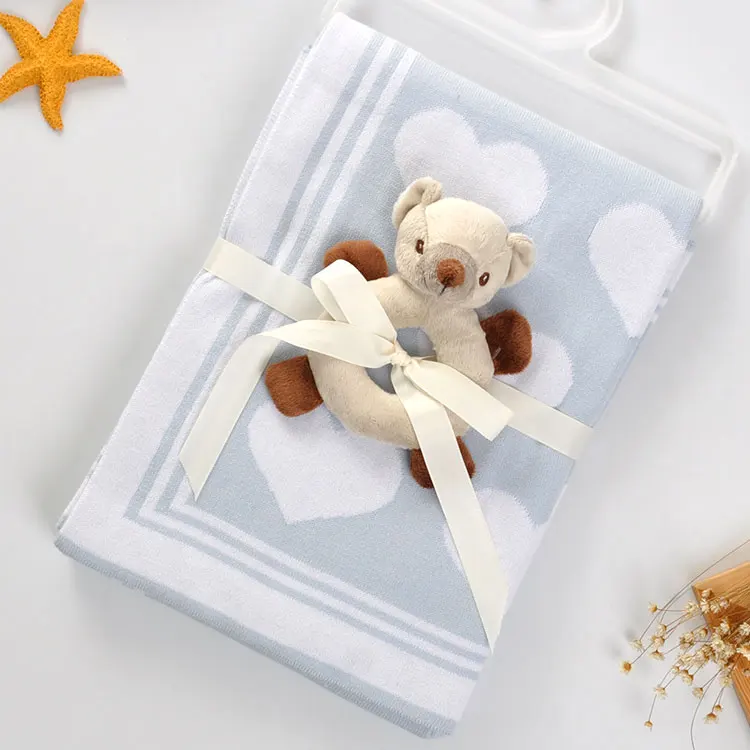 Personalized year growth organic cotton knitted baby cot blanket customized