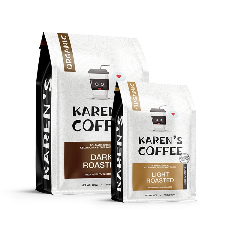 Custom Printed Kraft Paper Pouch Compostable Empty Flat Bottom Coffee Bags With Valve And Zipper