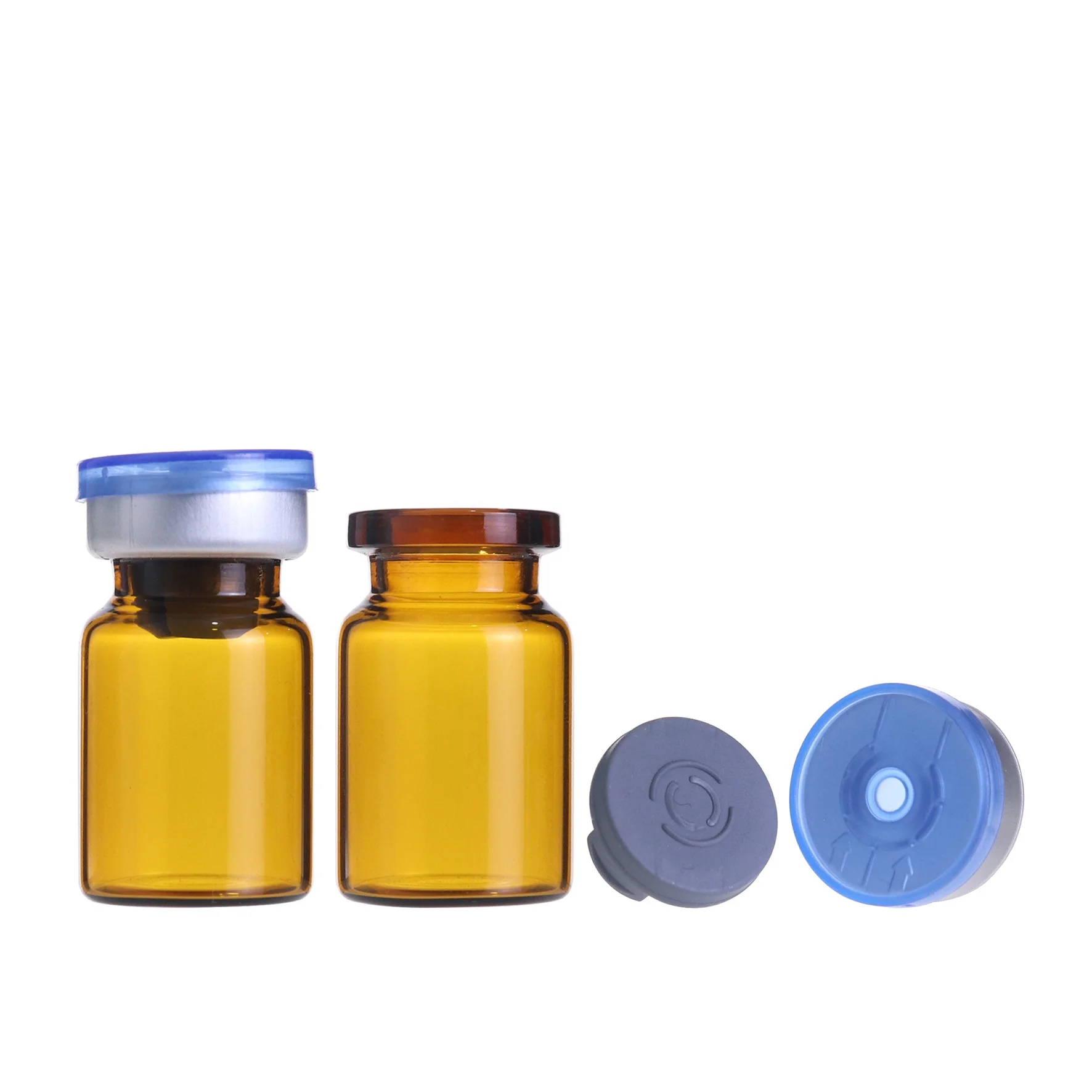 In stock 5ml 7ml clear amber tube borosilicate glass vials with rubber stopper and aluminum cap
