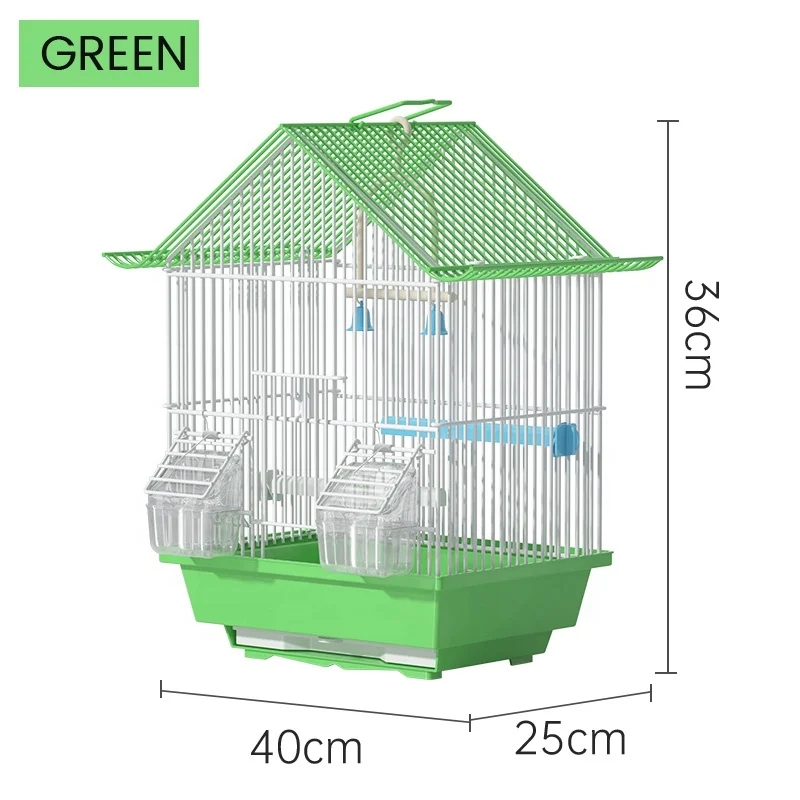Sold By The Box MOQ 10PCS Cheap Small Bird Cage Wire Mesh Sloping Top Design Green White Blue Pink Canary Bird Parrot Cage