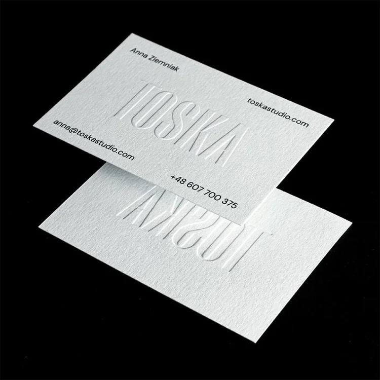 Custom Blind Embossed Logo Pattern Design Your Own White Business Cards
