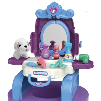 Girls Beautiful luxury Dresser Toys 3 in 1 hair salon toy 16 PCS cross body bag girl pretend play educational toy