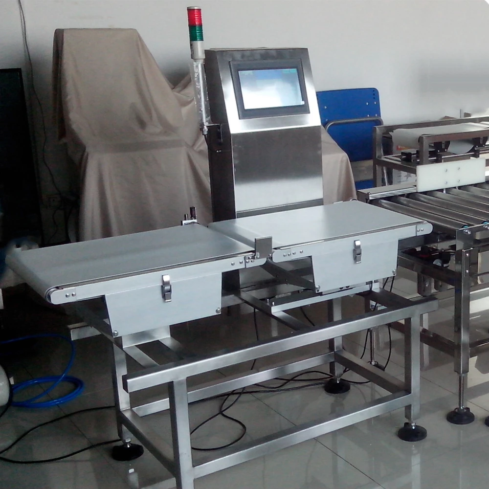 Heavy duty check weigher with rejector system for tray package frozen shrimp