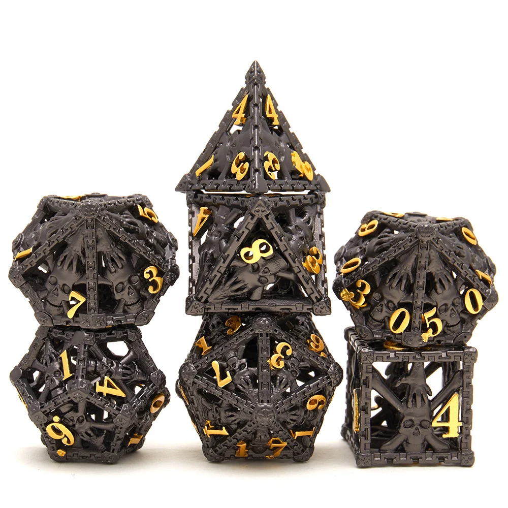 Manufacturers Polyhedral Rpg Hollow Black Nickel Weighted Metal Loaded Impact Dice Set