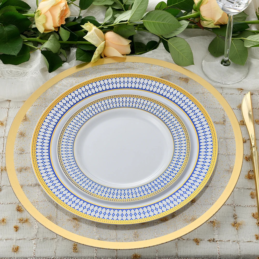 Disposable wedding decor gold blue party plates