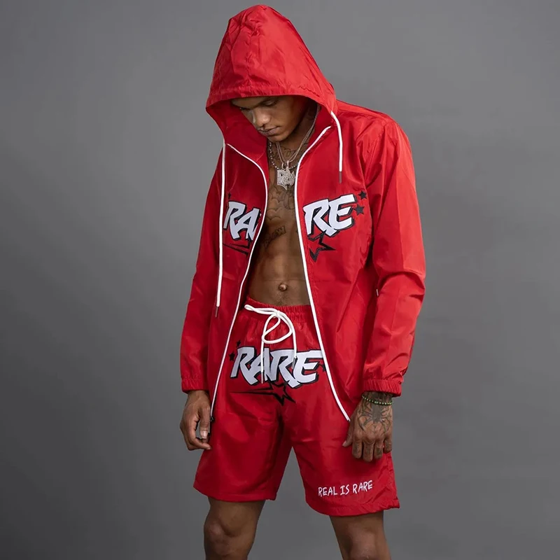 Custom Logo Men Jacket Shorts Reflect Sweatsuit Brand Summer Clothing Outfits Casual Two Piece Mens Reflective Tracksuit Sets