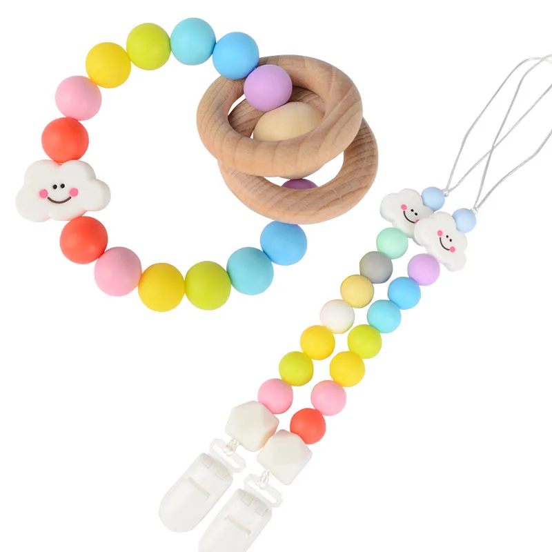1pc Baby Silicone Pacifier Chains Rainbow Cartoon Teething Chain Baby Teether Soother Chew Dummy Clips Nipple Holder