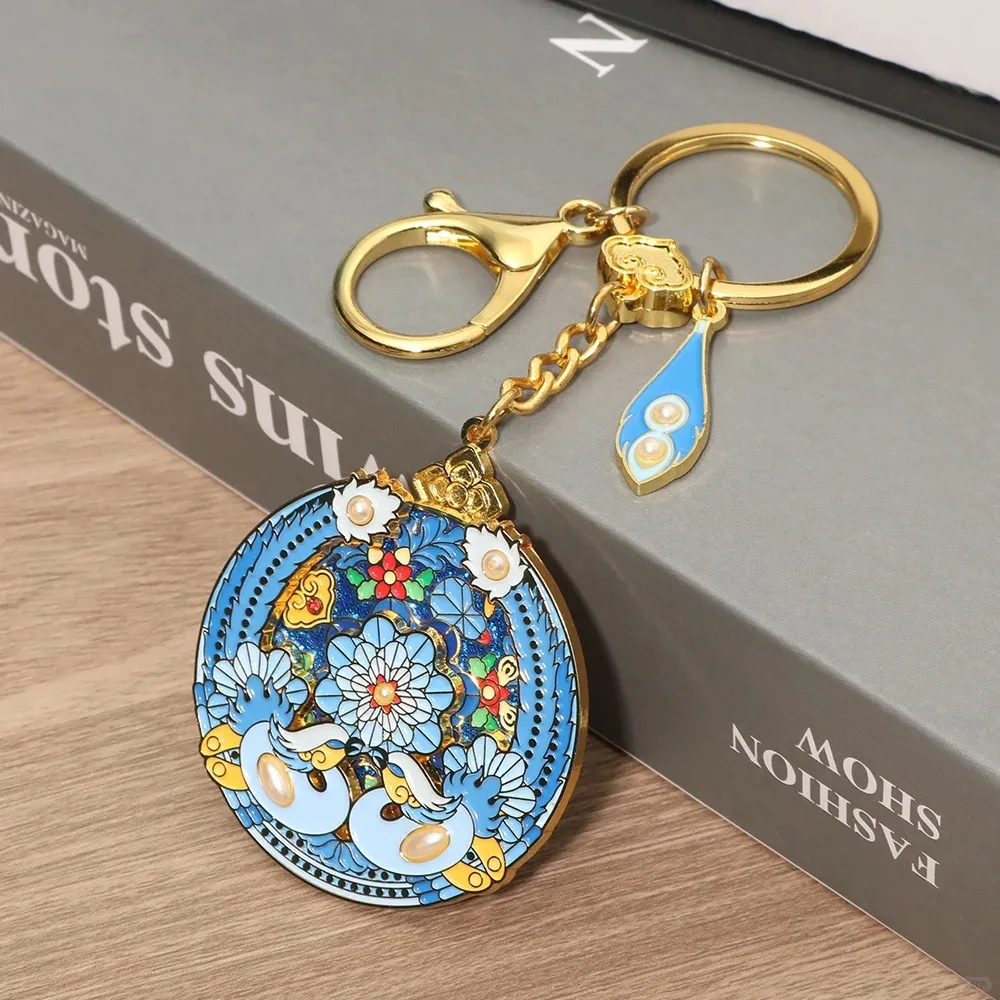 Factory customized lapel pins round engraved with exquisite floral pattern, meaning good luck key gifts