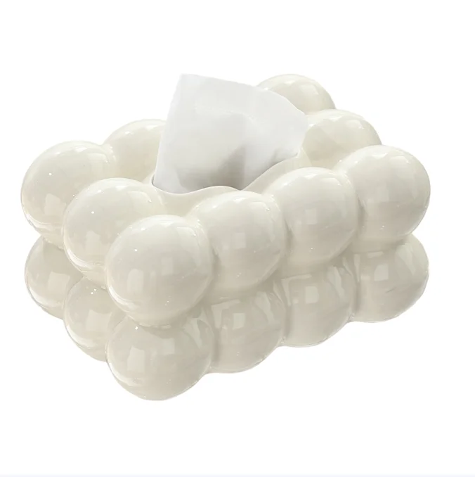 New Arrived Wholesale White and Silver Nortic Artwork Ceramic Tissue Box For Home Decoration