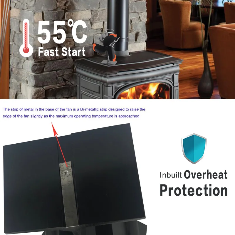 No Electricity Heat High  Airflow Fireplace Fan Heater Pellet Stove Fan Motor With Wood Ceiling Fans