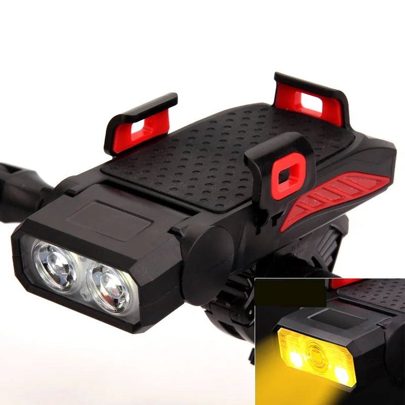 Многофункциональный велосипедный фонарь обновления 4 в 1 передний 3 * LED MTB фара держатель телефона кронштейн динамик лампа внешнего