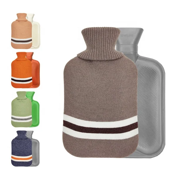2 L Rubber Hot Water Bottle bag warm bottle BS 1970 2012 CE 1 LITRE with knitted cover