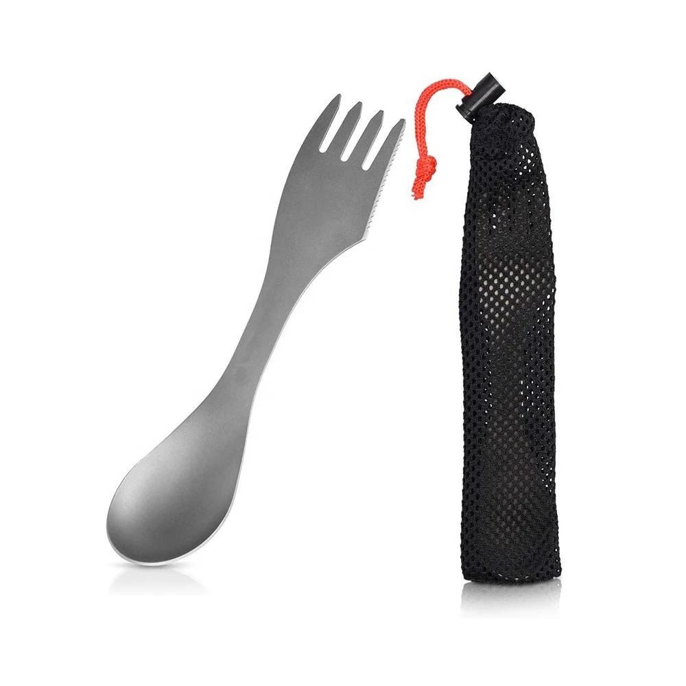 Combo 3 in 1 Metal Silverware Outdoor Travel Picnic Stainless Steel Titanium Spork camping fork and spoon knife cutlery set