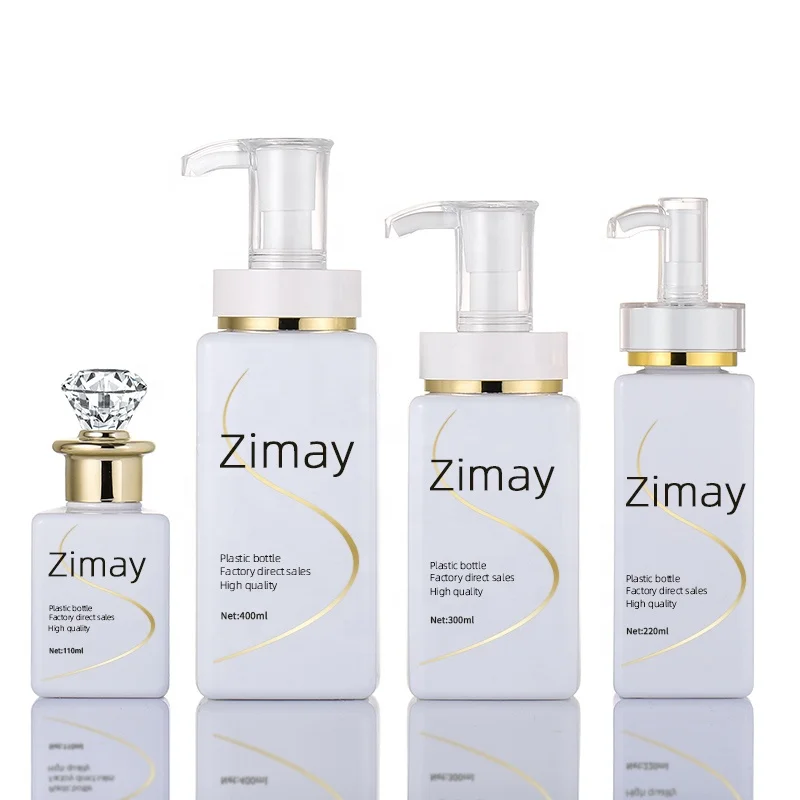Biodegradable white transparent empty lotion containers 300ml plastic shampoo bottles 500 ml plastic pump bottle with gold lids