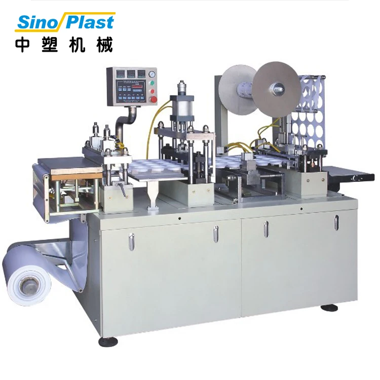 SINOPLAST 8-32 times/min cutting PP bowl lid disposable plastic cup lid making machine, plastic cup with lid