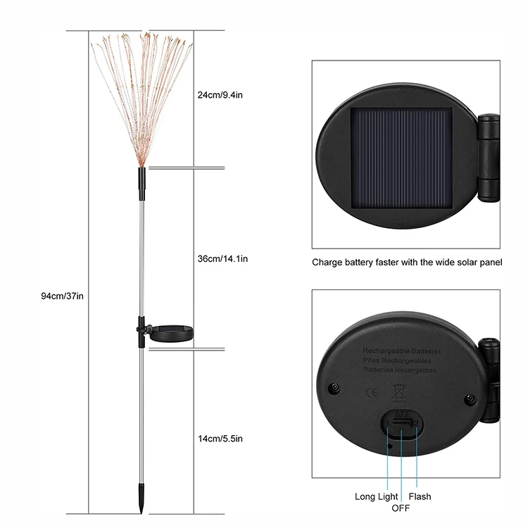  105 LED Outdoor Solar Garden Lights Firework Stake Starburst Fairy Christmas