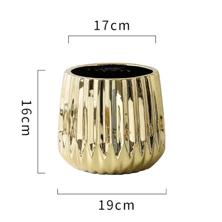 Unique Design Luxury Home Balcony Decoration Succulent Planter Stripe Gold Ceramic Flower Plant Pots