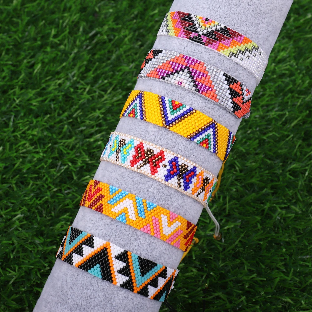 2021 Miyuki Beads Handmade Pattern Graffiti  Rope Chain Weave Adjustable Bracelet for Women