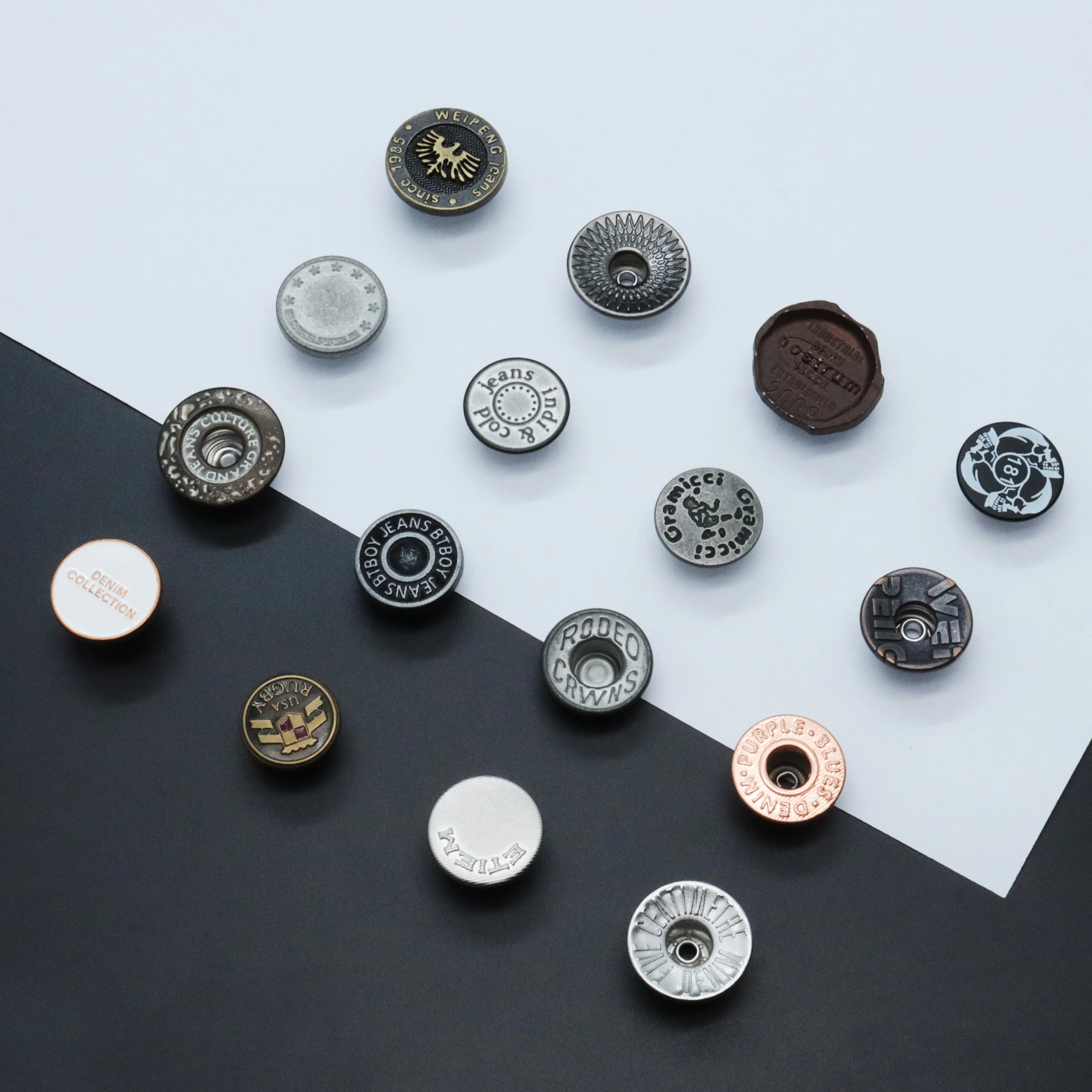 Custom Logo 17mm Metal Alloy Jeans Buttons Plated round Rivets for Clothing Accessories Quality Stoppers