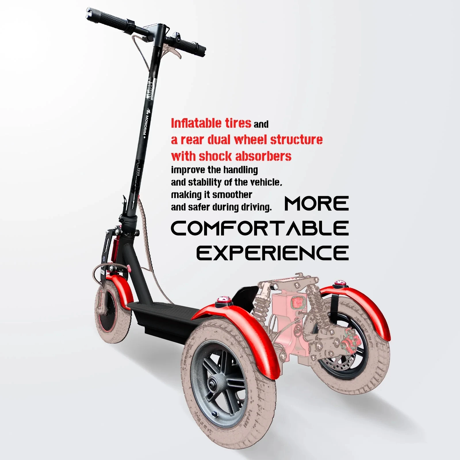 MONORIM T0s Ultra three-wheel electric scooter with front suspension and rear two-wheel shock absorption maximum speed 25km/h