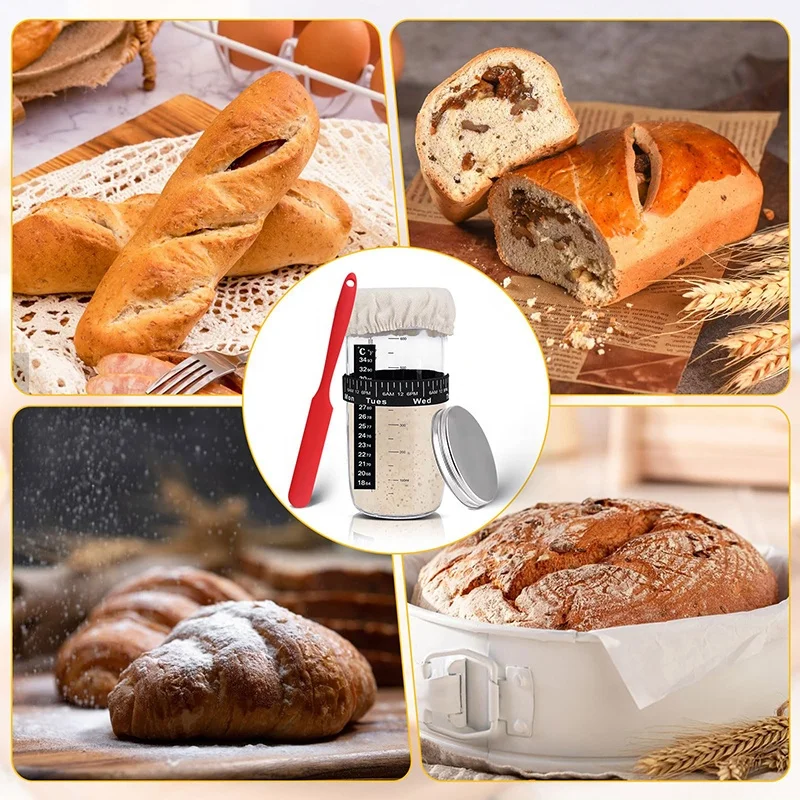 33 oz 730ml 1000ml Wide Mouth Sour Dough Sourdough Jar Sourdough StarterJar Kit with Date Marked Feeding Band for Bread Baking