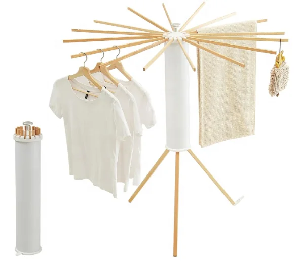 Solid High Quality Wooden Octopus Clothes Hanger Best Price Cylinder Tripod Drying Rack With 16 Changeable Rods Space Saving