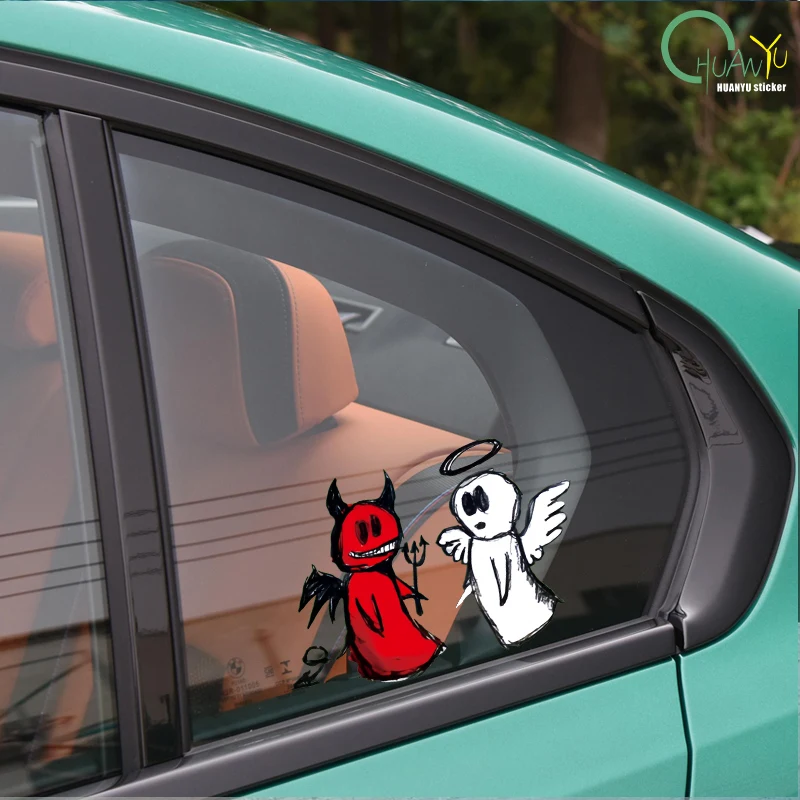 Cartoon Hand-Drawn Angel and Demon Hollow Body Stickers for Cars Motorcycles Electric Vehicles Waterproof Design