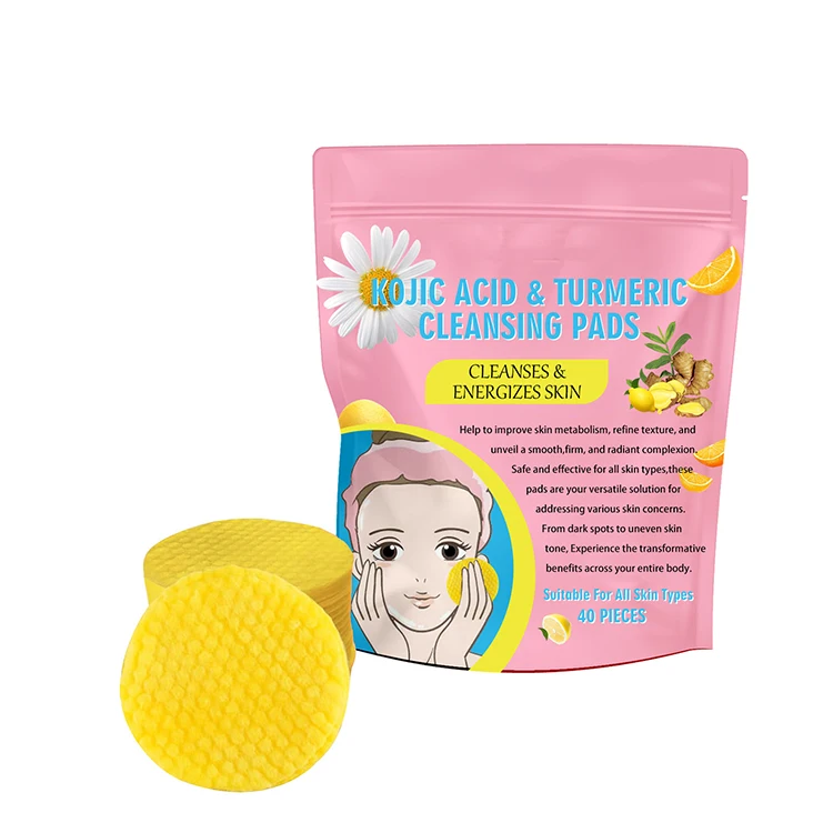 Hot selling kojic acid and turmeric cleansing pads skin brightening kojic acid pads dark spot removal turmeric kojic acid pads