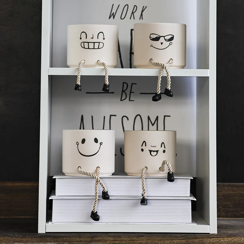 Funny expression living room decoration ceramic succulent hanging flower pot