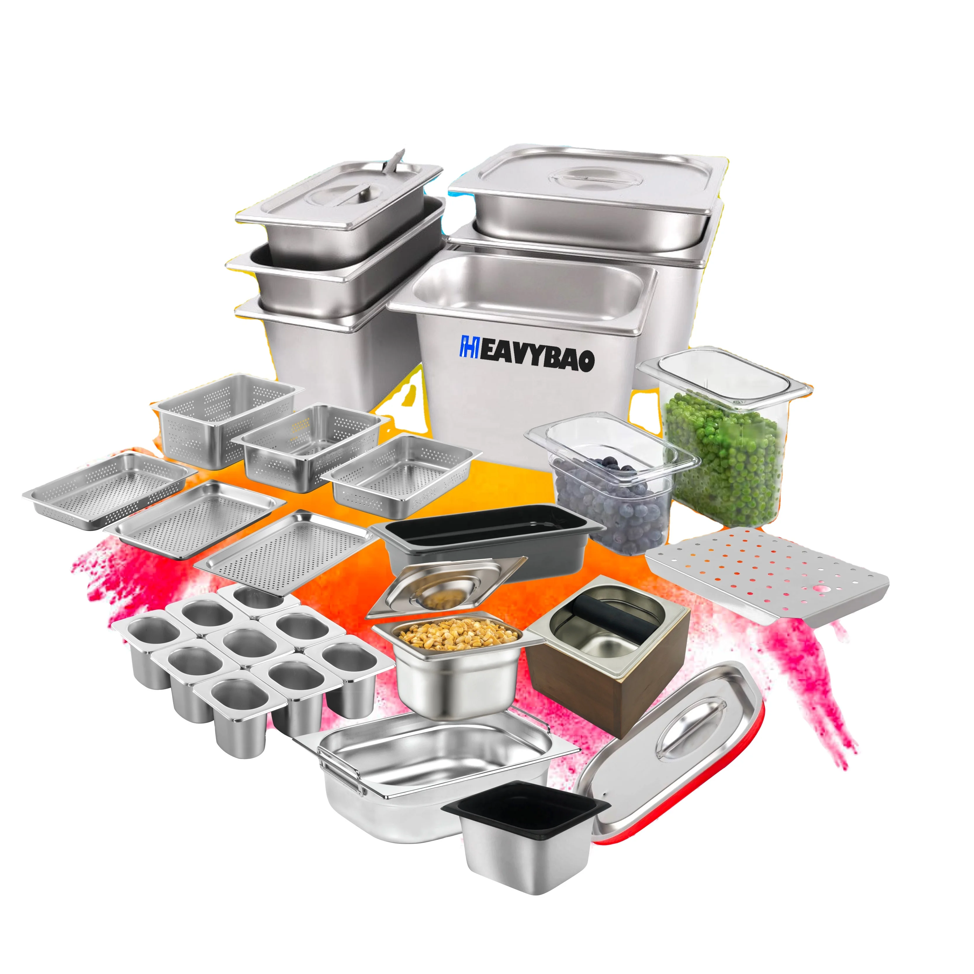 Heavybao Multi Sizes Gastronorm Food Equipment Container Stainless Steel Gn Pan For Restaurant Supplies Kitchen Equipment
