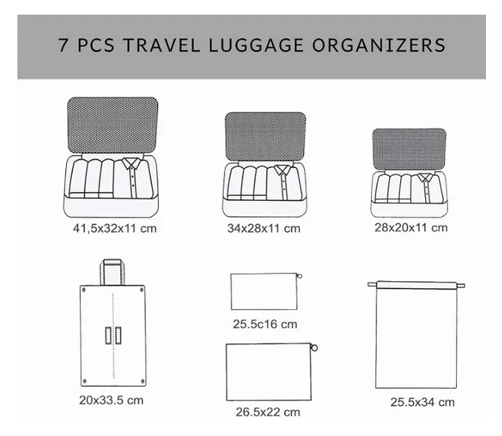 Eco friendly RPET smart packing cubes and bags 7pcs travel compression luggage cubes