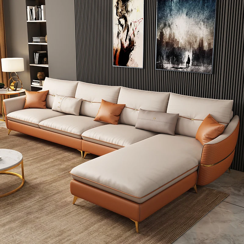 Роскошный итальянский foshan comfy новая модель современный диван для гостиной роскошный l-образный угловой диван кожаный набор